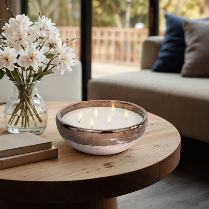 12" 57 Oz Pine Bowl Candle, Grey/gold