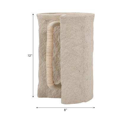 Ecomix, 12" Crafted Vase W Handle, Ivory