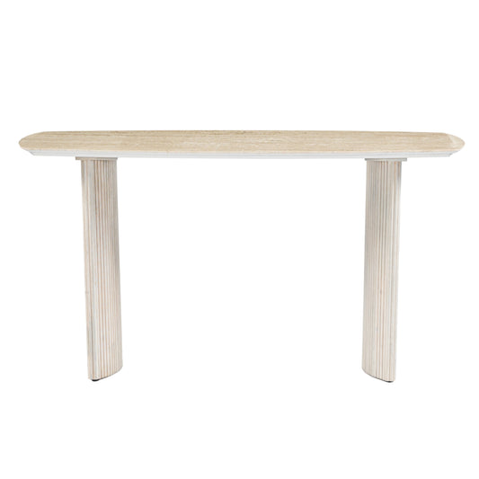 EV21206-03 |60"catalina Travertine&fluted Wood Console Tble/kd