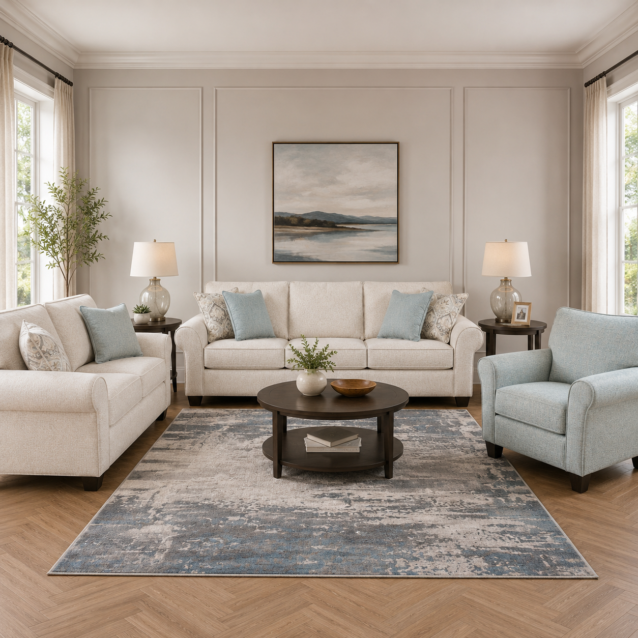 Monumental Sofa Set with Free Modern Rug