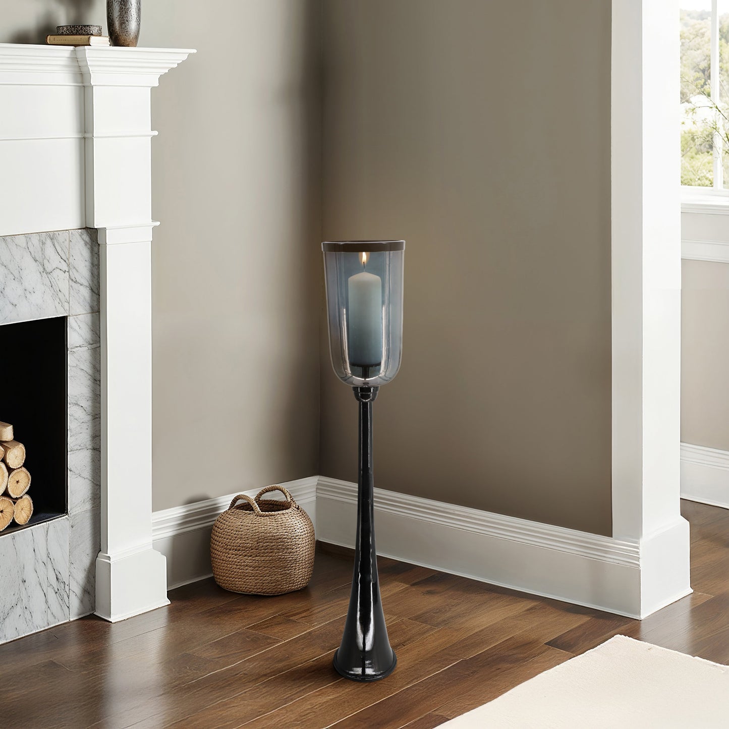 43" Ember Large Black Glass Candle Hurricane