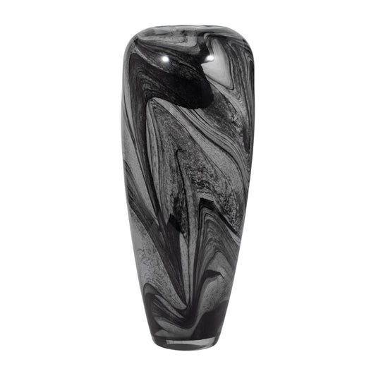 EV19691  12" KATRINA GRAY SWIRL SMALL GLASS VASE( Sagebrook Home  )