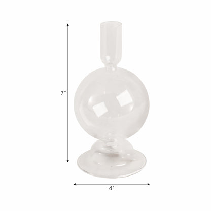 7" Glass Bubble Taper Candle Holder, Clear