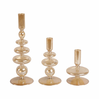 5" Vintage Glass Taper Candle Holder, Gold Luster