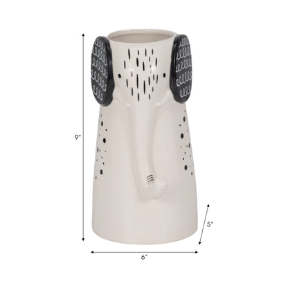 9" Elephant With Vase Opening, White/black