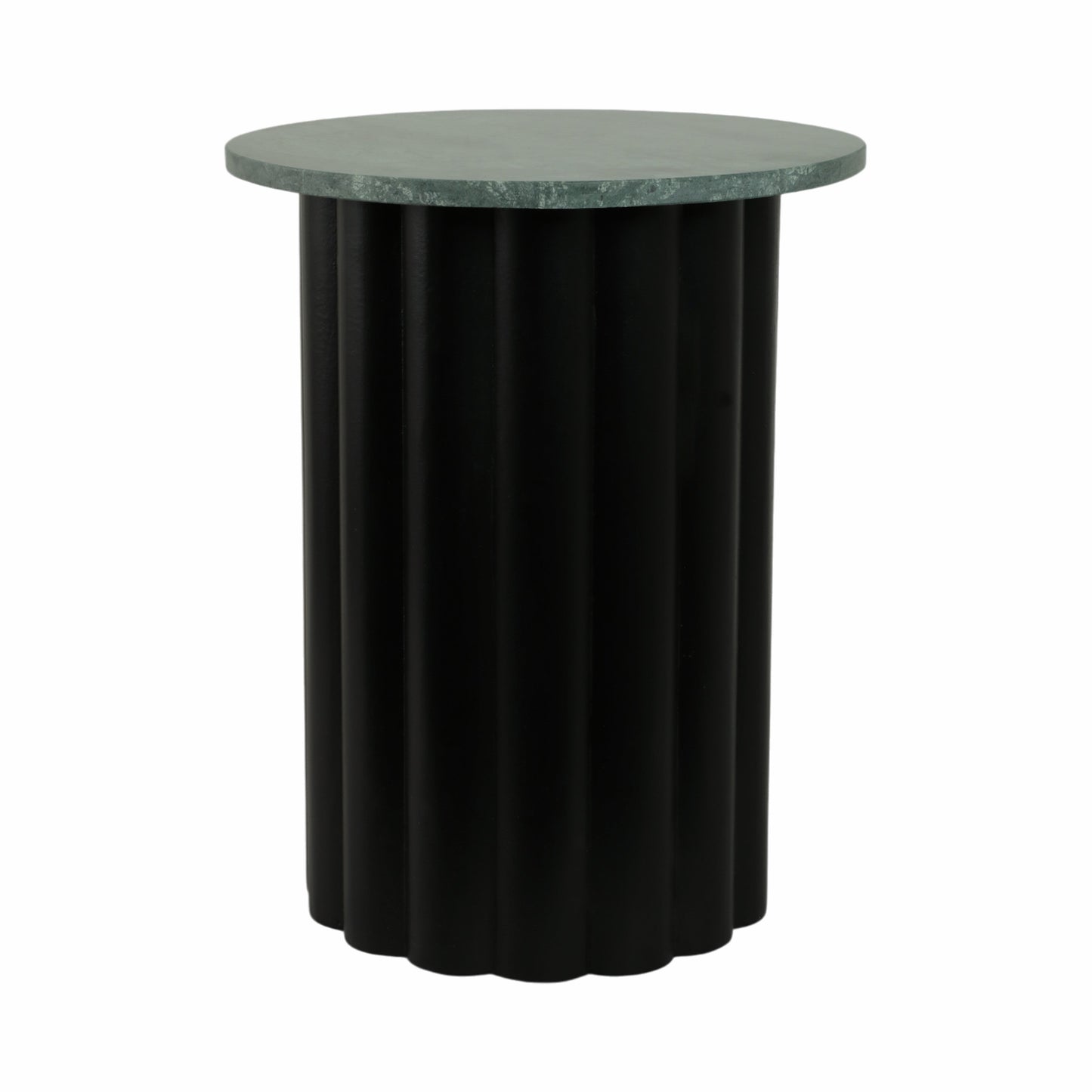20" Large Ribbed Accent Table Marble Top, Blk/grn