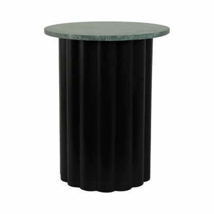 20" Large Ribbed Accent Table Marble Top, Blk/grn