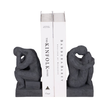 S/2 7" Thinking Man Bookends, Charcoal