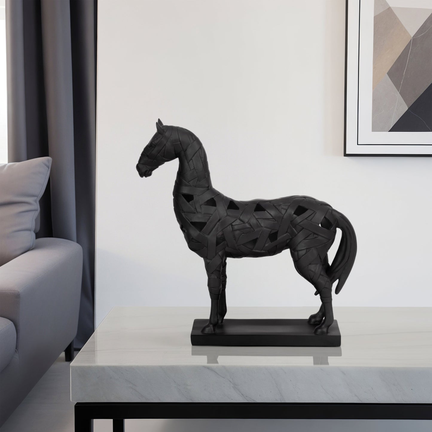 17" Horse Sculpture On Base, Black