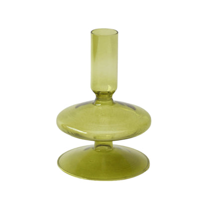 20118-19 |5" Vintage Glass Taper Candle Holder, Olive