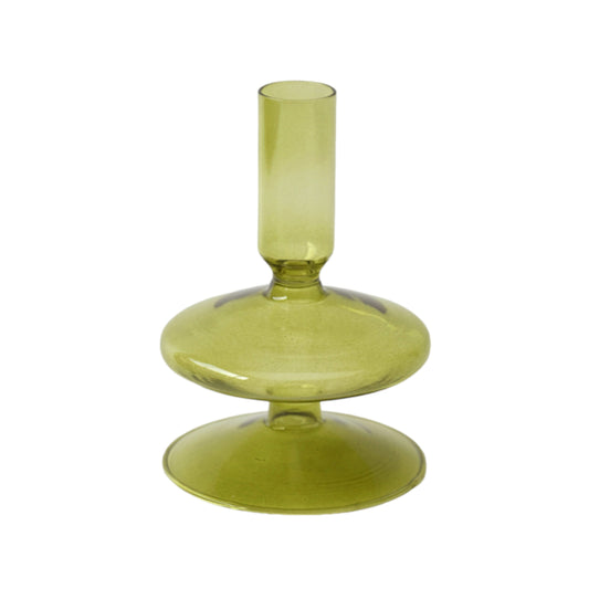 20118-19 |5" Vintage Glass Taper Candle Holder, Olive