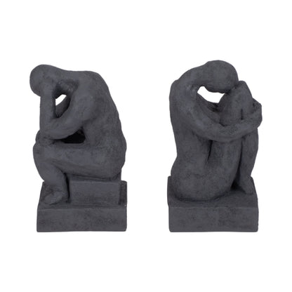 S/2 7" Thinking Man Bookends, Charcoal