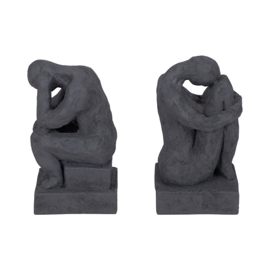 S/2 7" Thinking Man Bookends, Charcoal