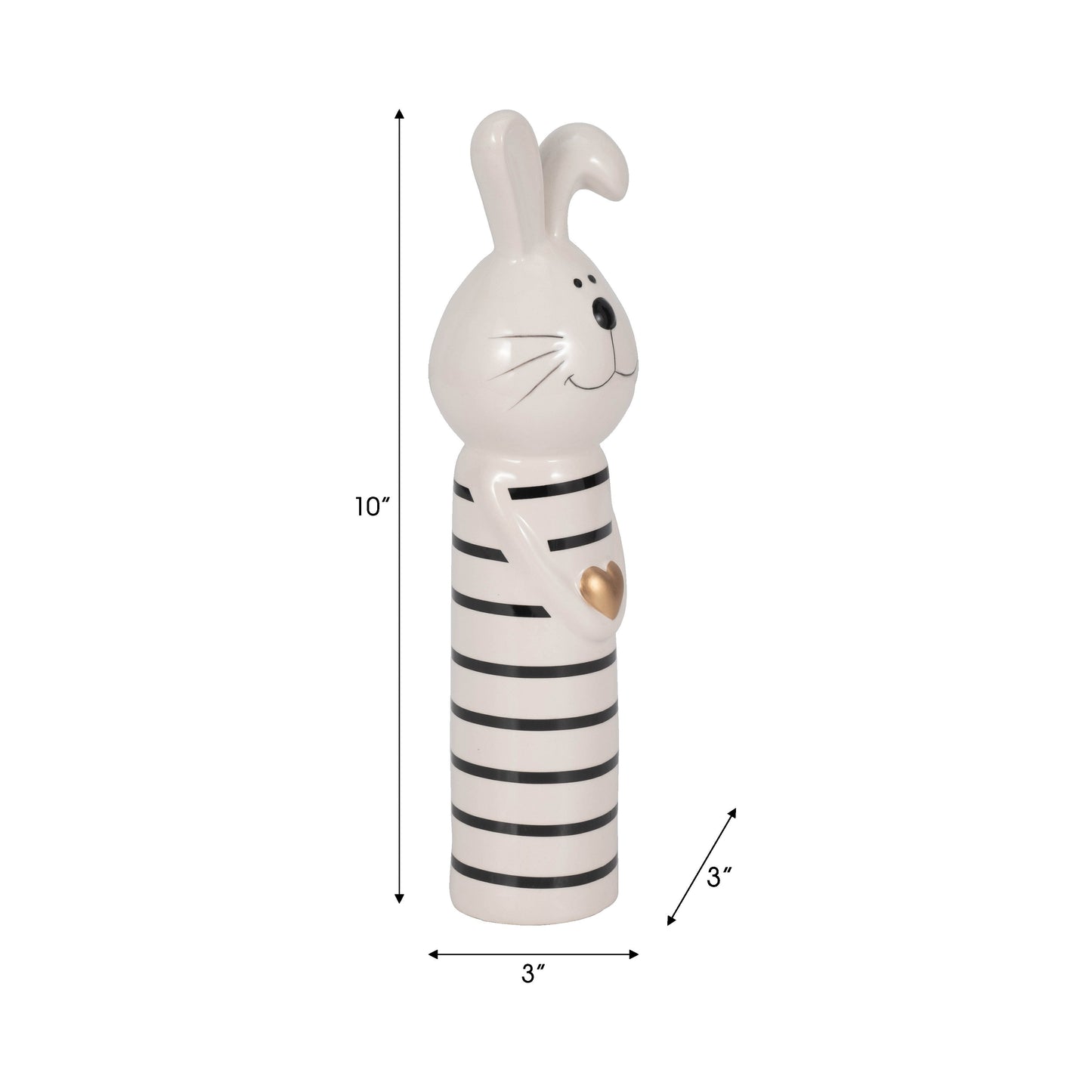 10" Lines Bunny With Gold Heart, White/black