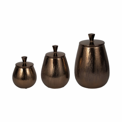 S/3 7/9/11" Tiziano Ceramic Bronze Jars