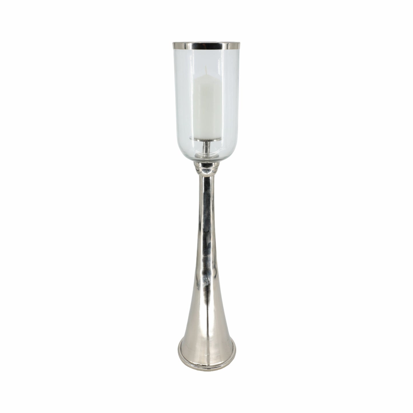 34" Radiant Small Silver Glass Candle Hurricane