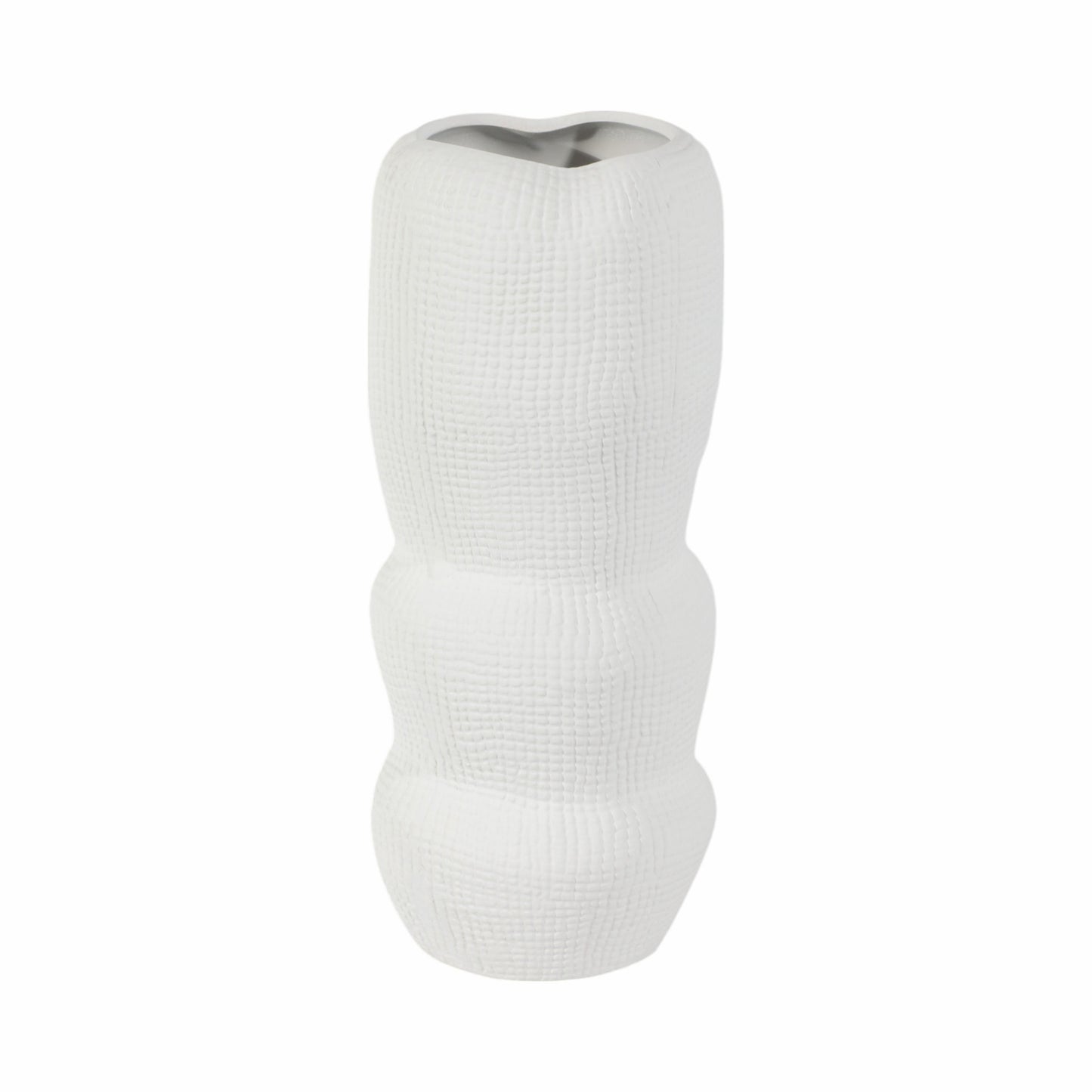 Cer, 12" Waffle Texture Organic Vase, White