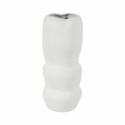 Cer, 12" Waffle Texture Organic Vase, White