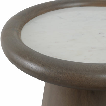 20" Aleena Wood And Marble Accent Table, Brwn