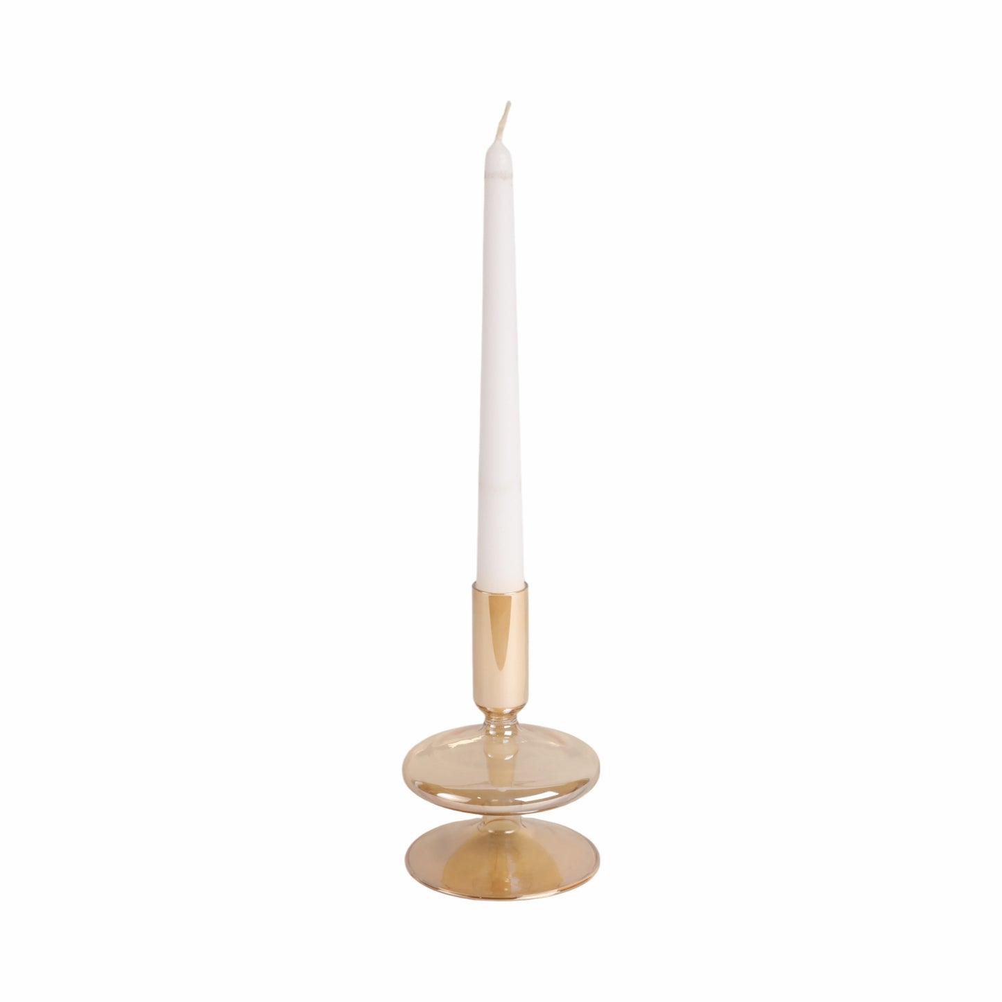 5" Vintage Glass Taper Candle Holder, Gold Luster