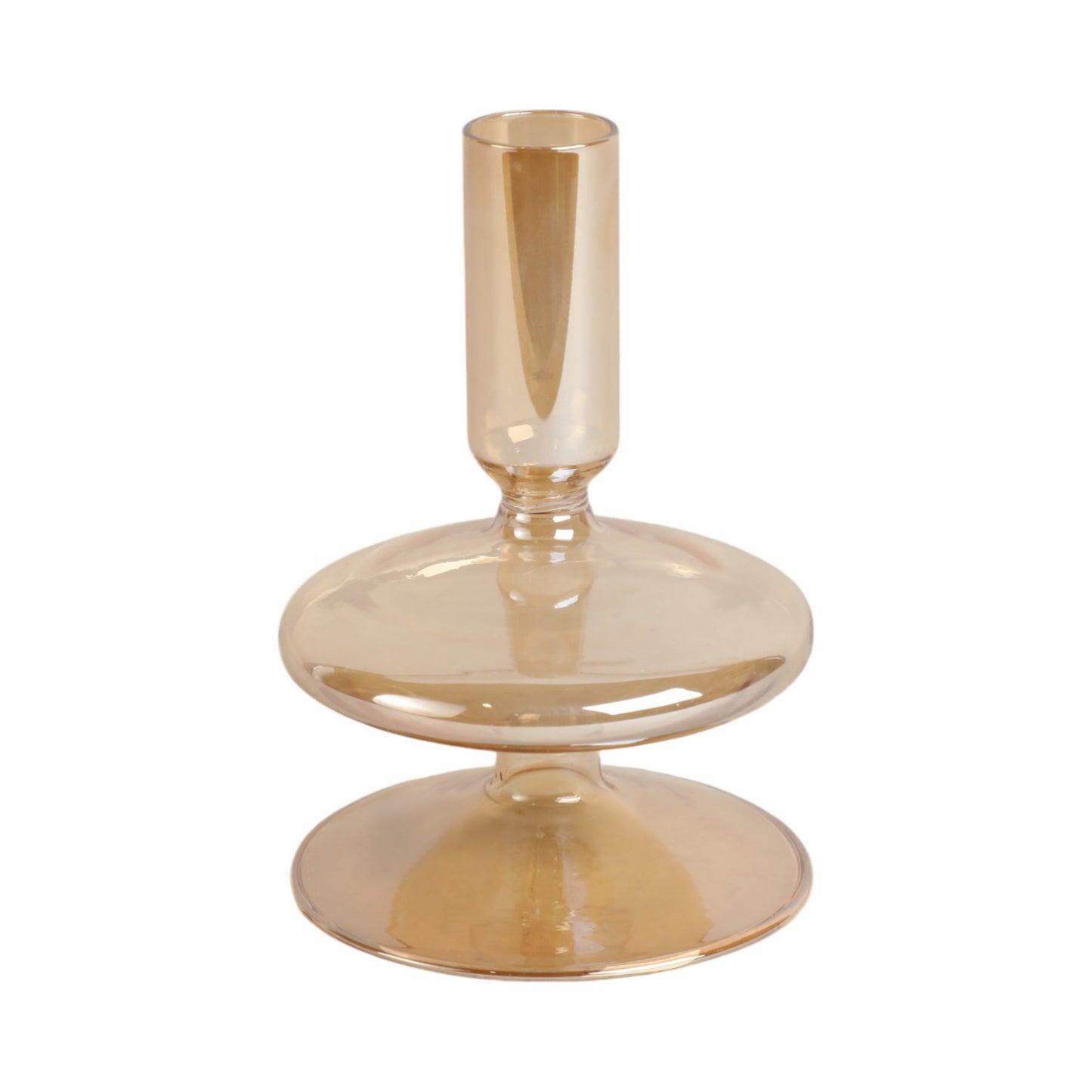 5" Vintage Glass Taper Candle Holder, Gold Luster