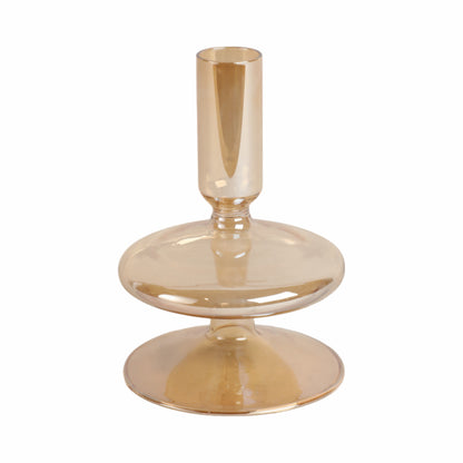 5" Vintage Glass Taper Candle Holder, Gold Luster