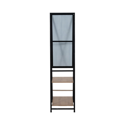 63" Standing Mirror W/ Wood Shelves, Black/natural