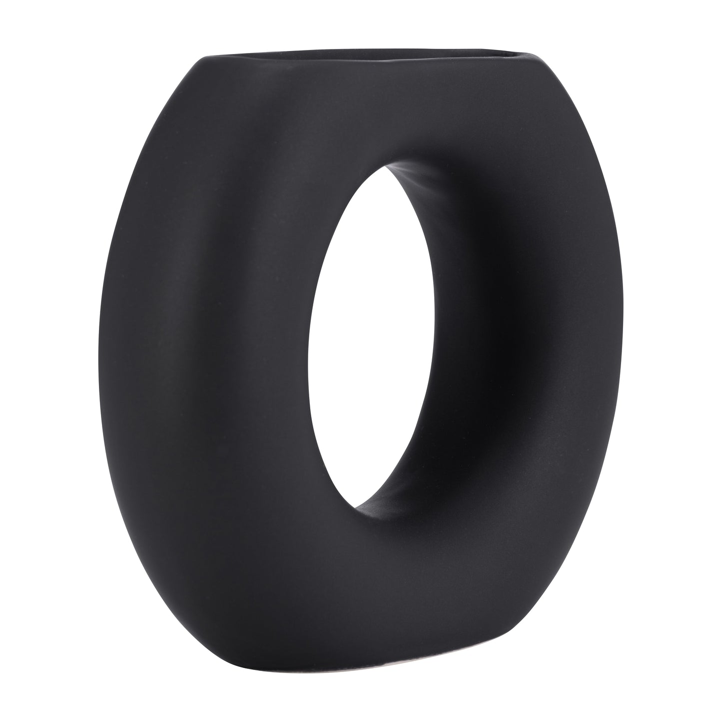 17058-02 |Cer, 5" Donut Vase, Black