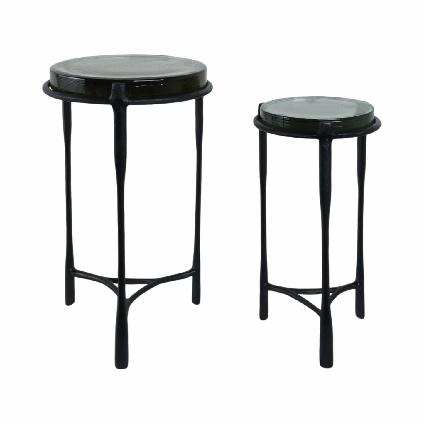 S/2 26" Adonia Gunmetal Recycled Glass Accent Tabl