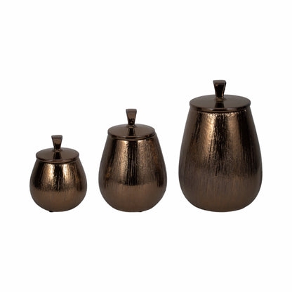 S/3 7/9/11" Tiziano Ceramic Bronze Jars