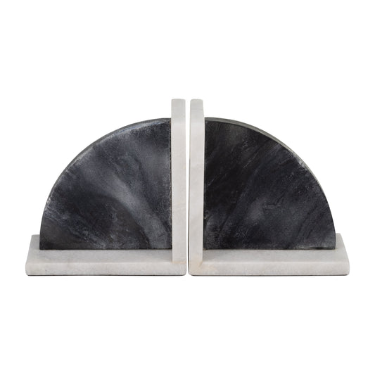 17779 |MARBLE,S/2 6"H,ROUNDED BOOKENDS,BLACK/WHITE
