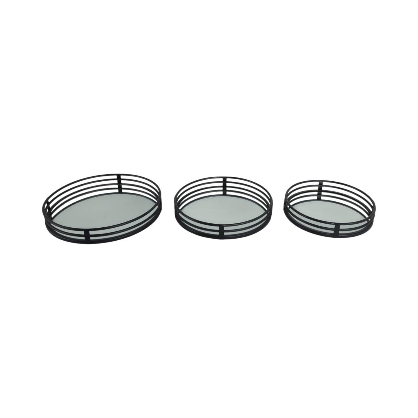 METAL, S/3 14/16/18" ROUND MIRRORED TRAYS, BLACK