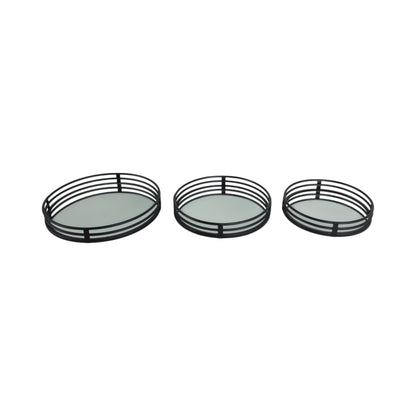 METAL, S/3 14/16/18" ROUND MIRRORED TRAYS, BLACK
