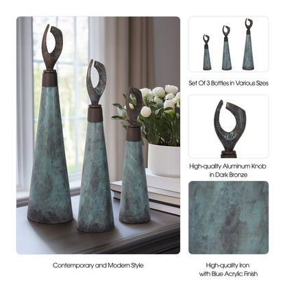 S/3 16/20/23" Bente Patina Bottles