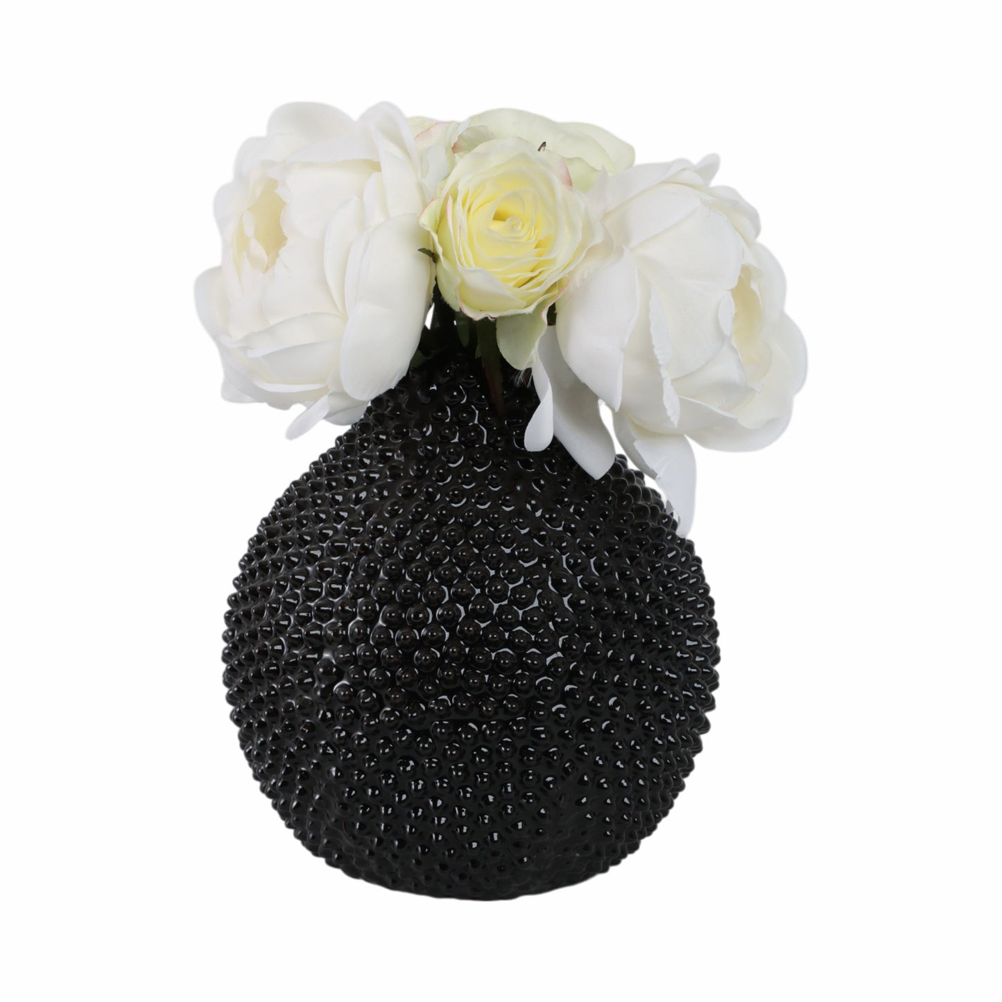 EC, GLOSS BLACK SPIKED CERAMIC VASE 8"