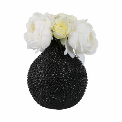EC, GLOSS BLACK SPIKED CERAMIC VASE 8"