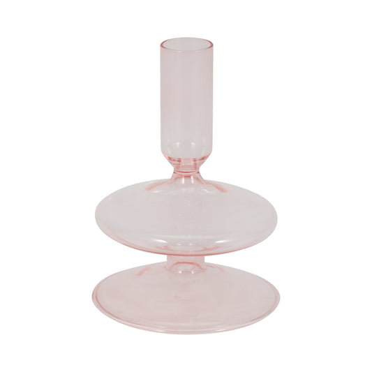 20118-10 |5" Vintage Glass Taper Candle Holder, Pink