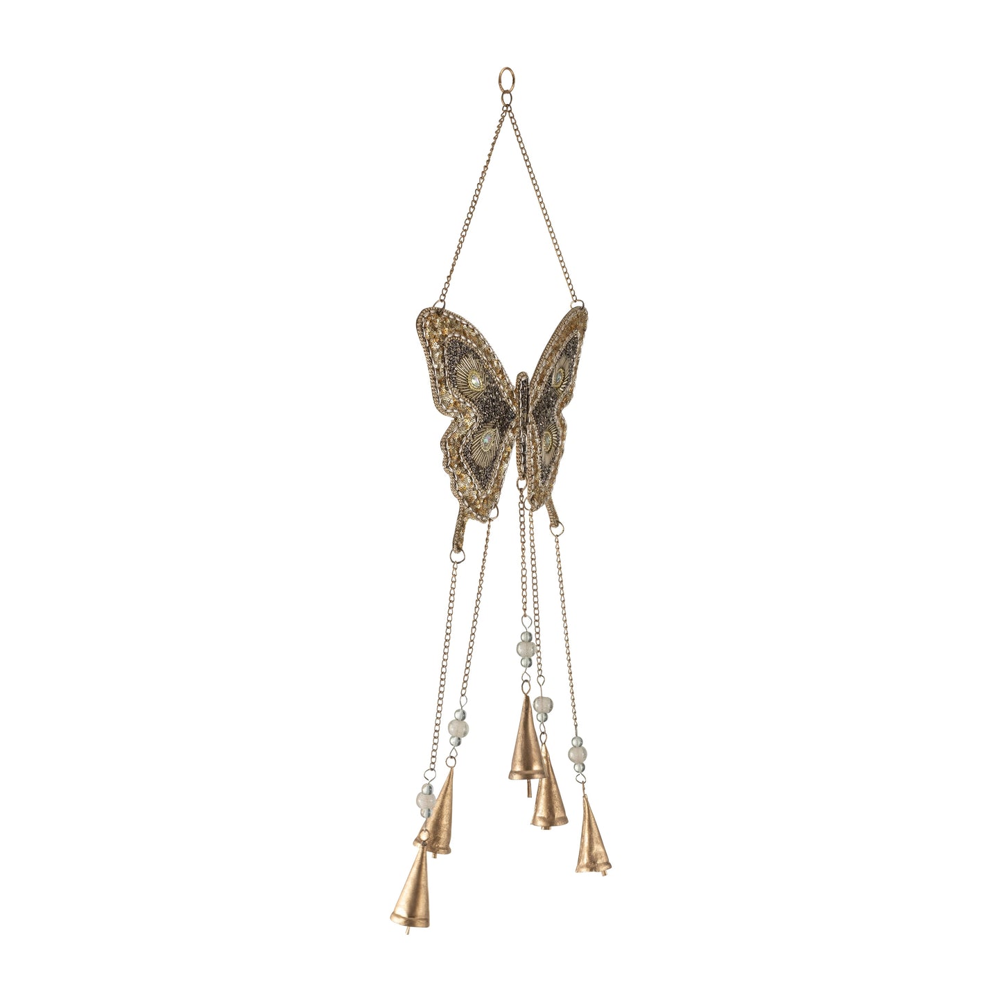 Metal, 24" Mosaic Butterfly Chime, Gold