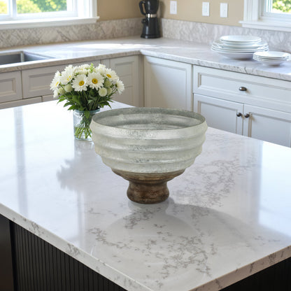 12" Glass Pedestal Bowl Ombre Finish, Multi