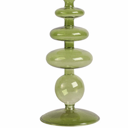 20118-21 |11" Vintage Glass Taper Candle Holder, Olive
