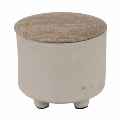 4" 7oz Euclyptus & Sage Footed Cndle W/lid, Cream