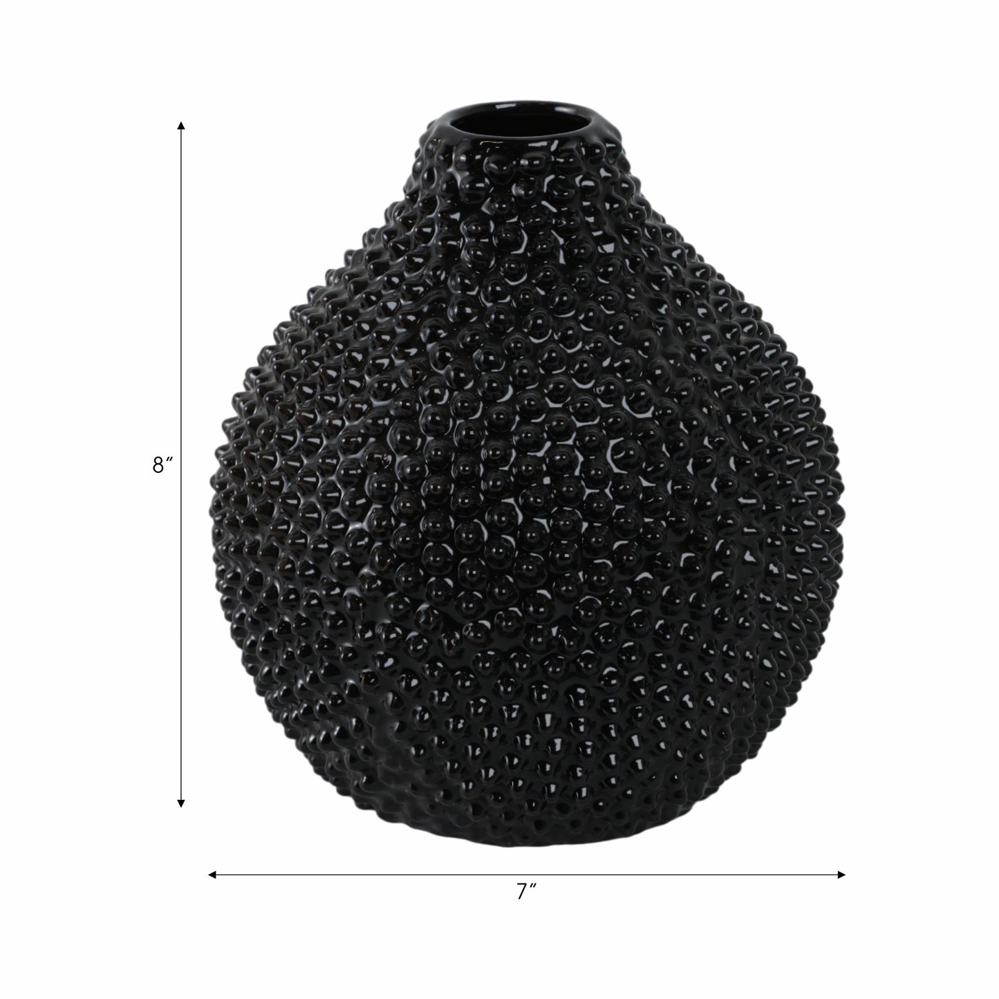 EC, GLOSS BLACK SPIKED CERAMIC VASE 8"
