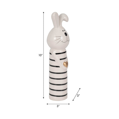 10" Lines Bunny With Gold Heart, White/black