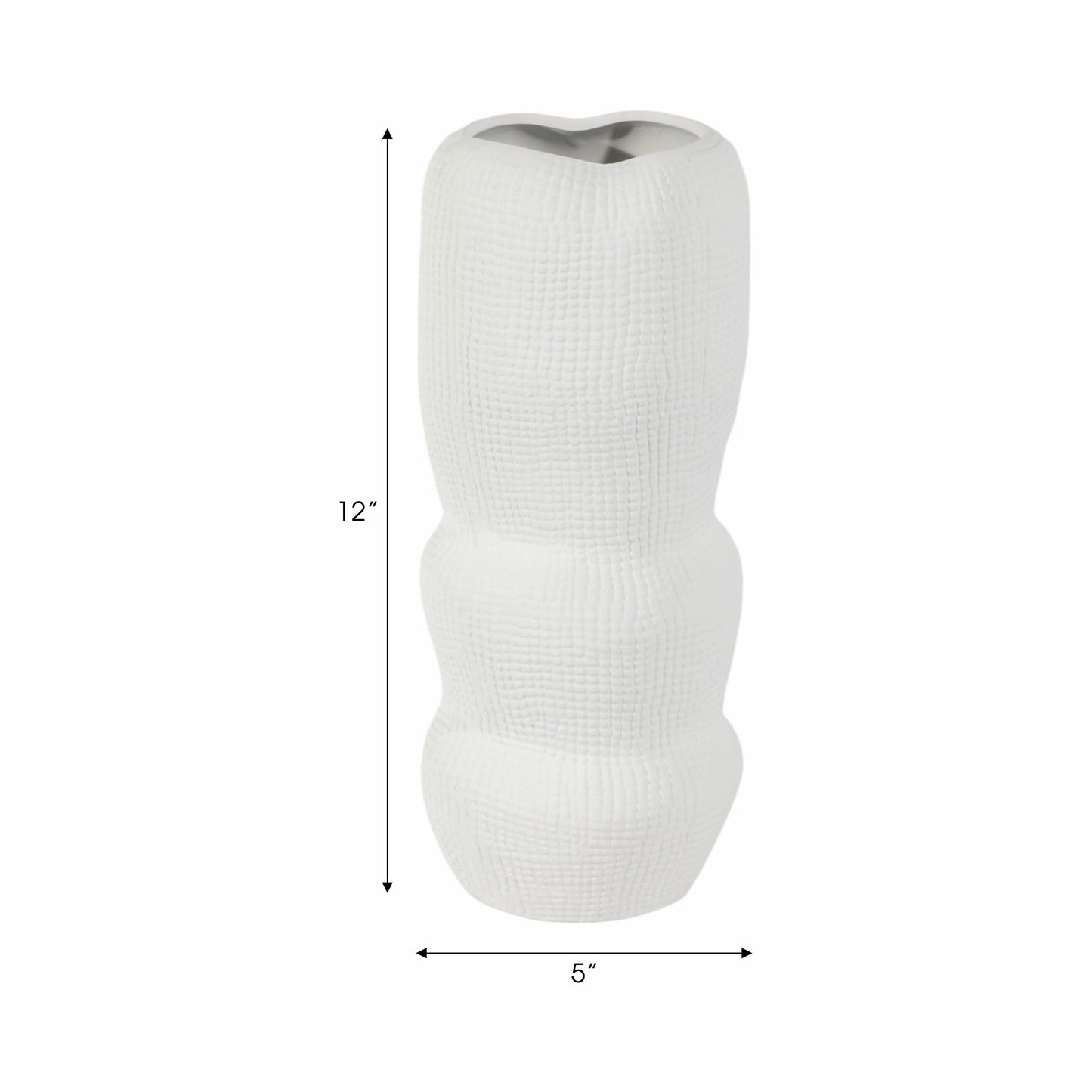 Cer, 12" Waffle Texture Organic Vase, White