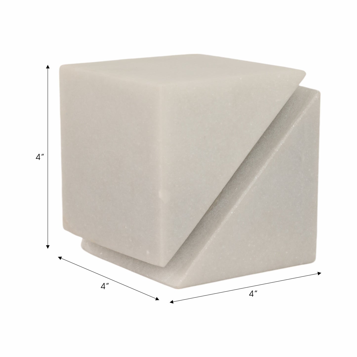 4" Cut Marble Cube, White