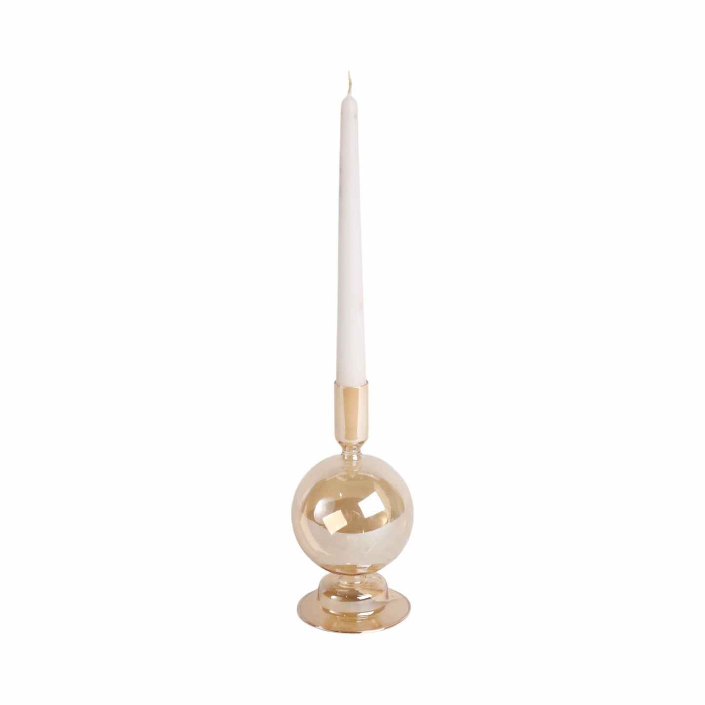 7" Glass Bubble Taper Candle Holder, Gold Luster
