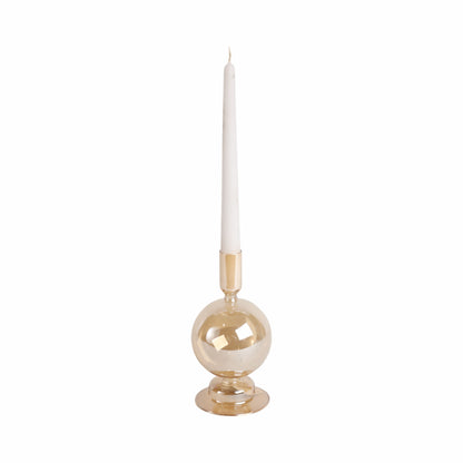 7" Glass Bubble Taper Candle Holder, Gold Luster