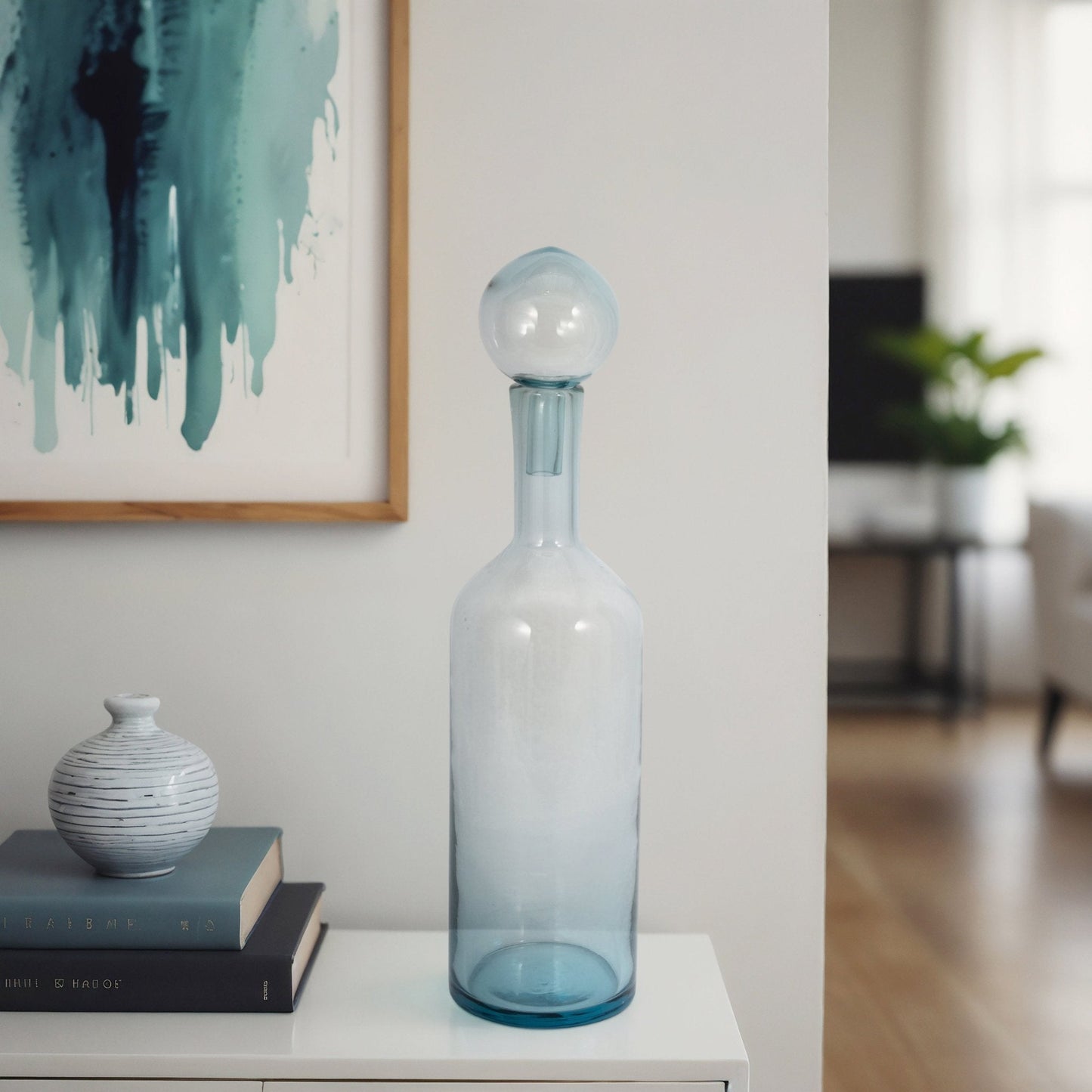 Glass Bottle With Stopper, Light Blue |20542-02