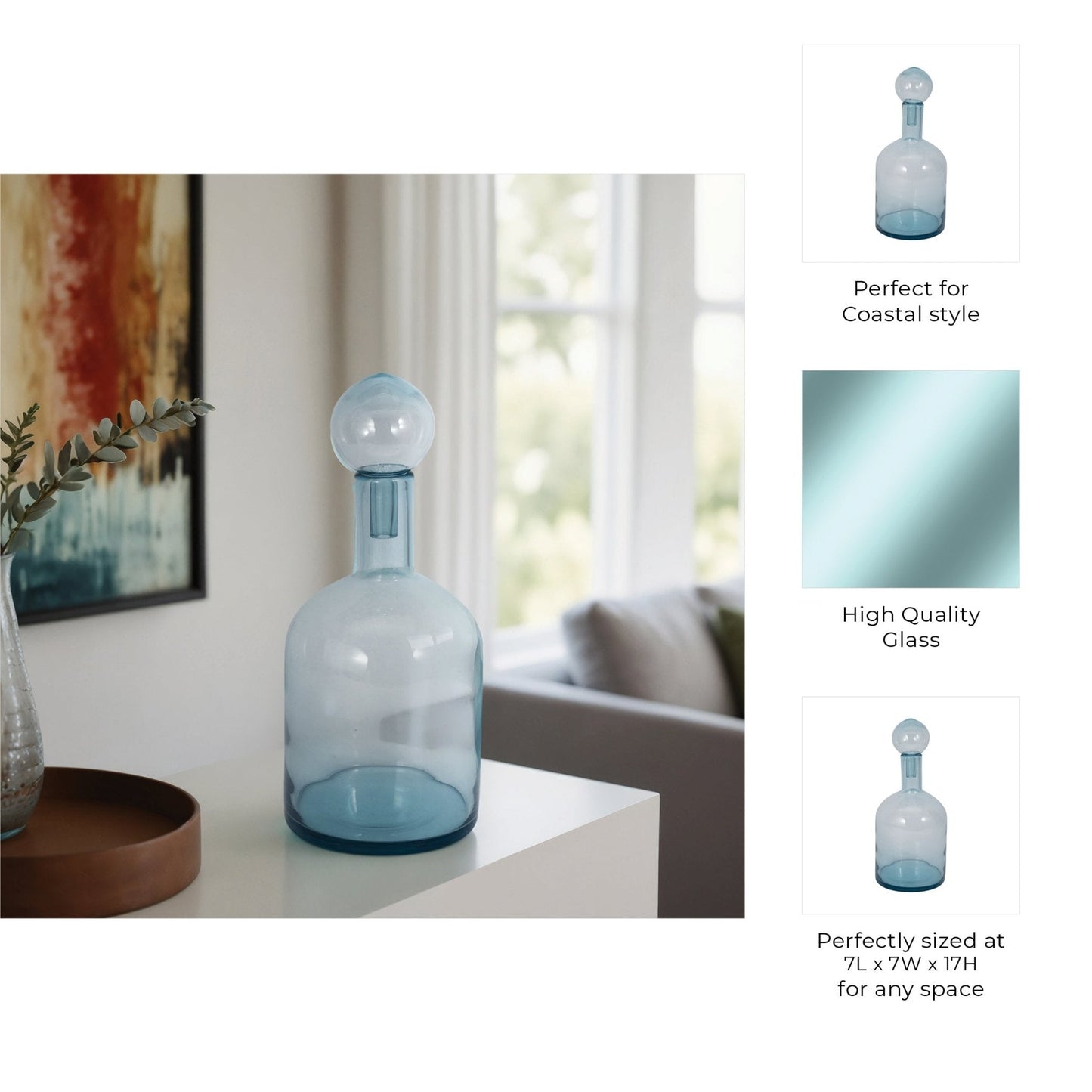 Glass Bottle With Stopper, Light Blue |20542-02