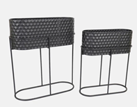 METAL, S/2 20/24" OVAL PLANTERS, BLACK
